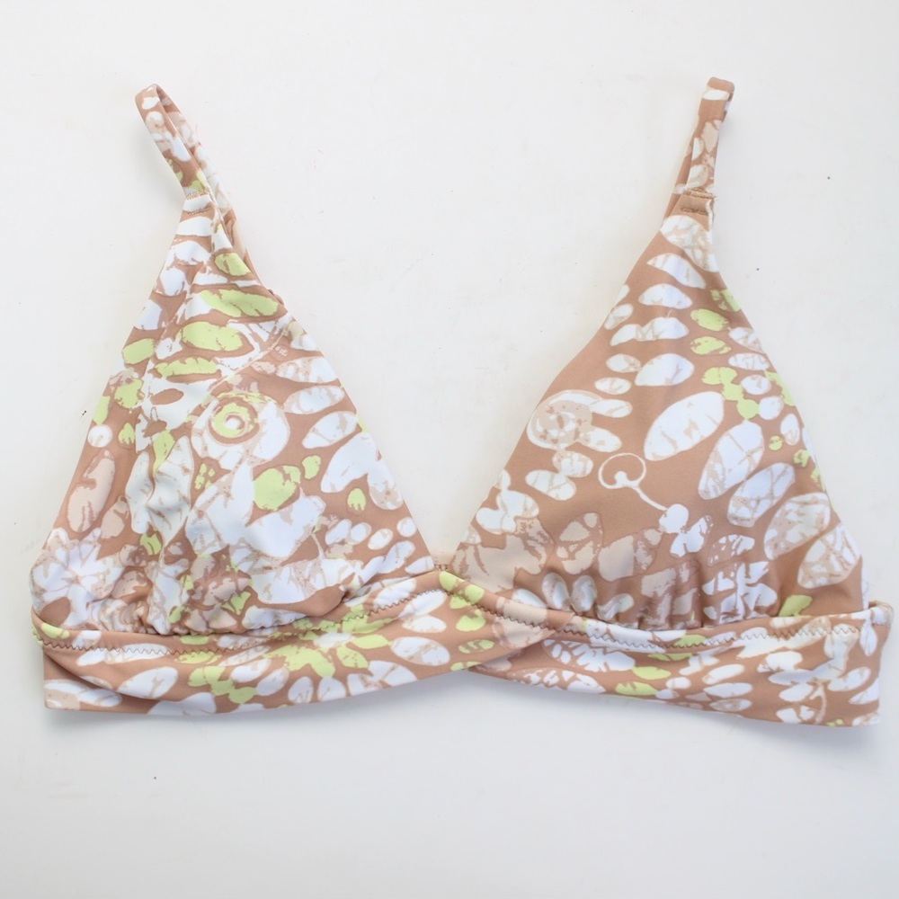 Aerie Sands Tan White Floral Print Crossover Triangle Bikini Top Size Medium - Picture 5 of 9